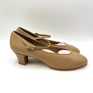 Capezio 561 Jr Footlight 1.5" Caramel Tan Leather Tap Dance‎ Shoes Heels 10.5M